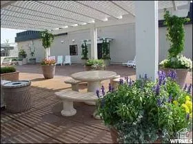 View of patio on rooftop.