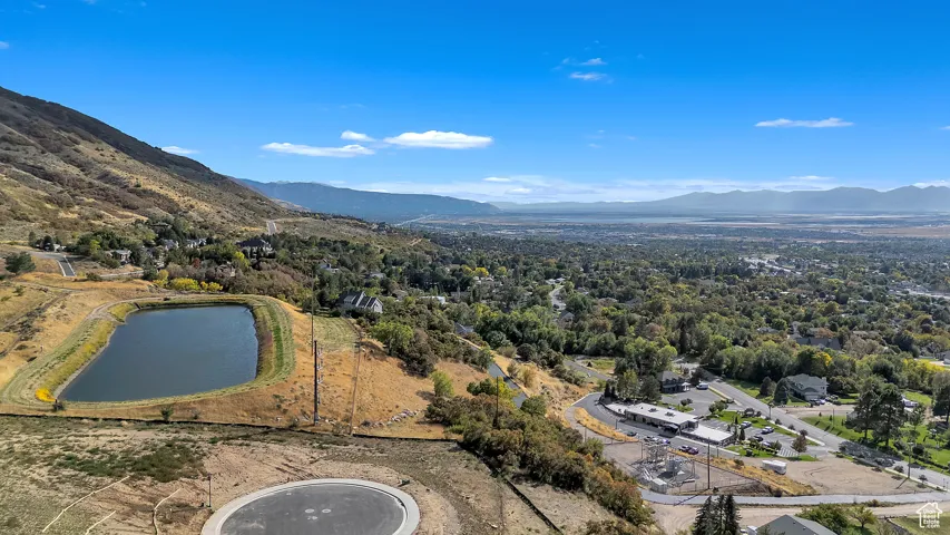 Bird's eye view of a water and mountain view