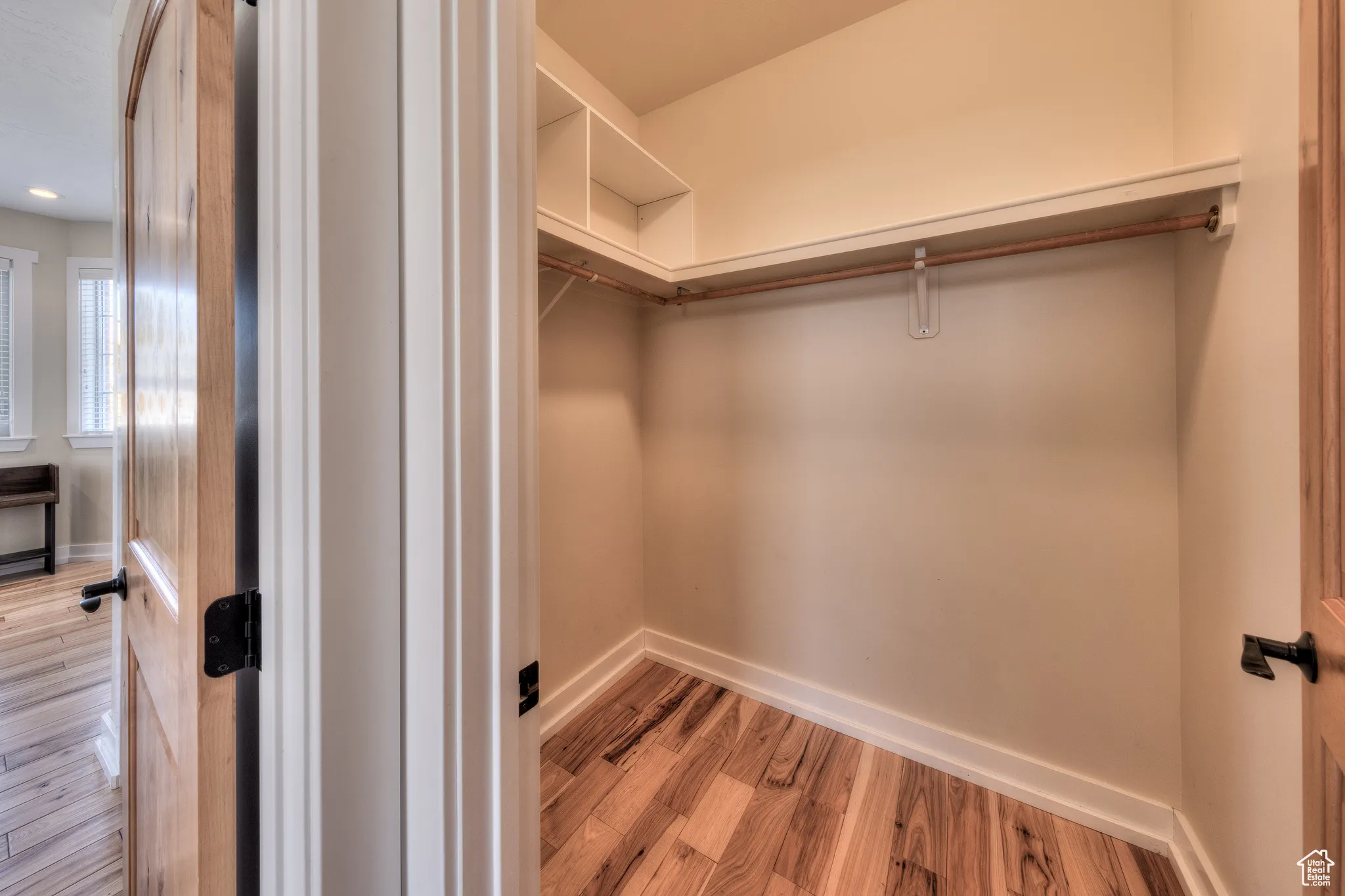 Walk in closet featuring light wood-type flooring