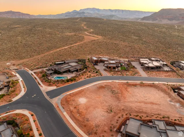 Aerial view at dusk with a mountain view