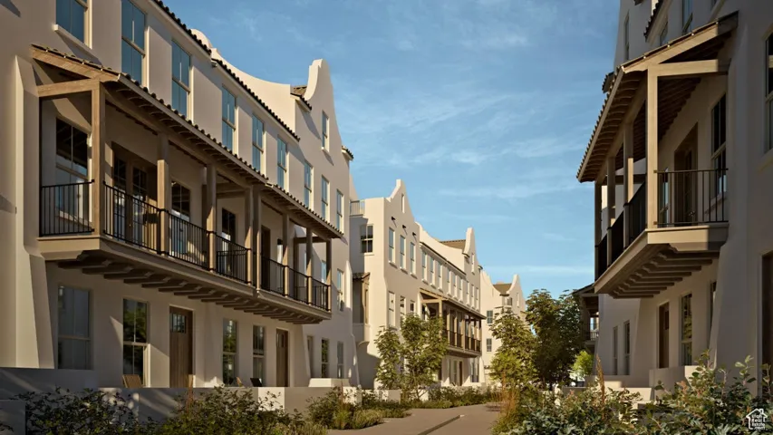 View of building exterior with a residential view