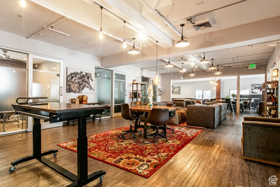 Interior space featuring visible vents and wood finished floors
