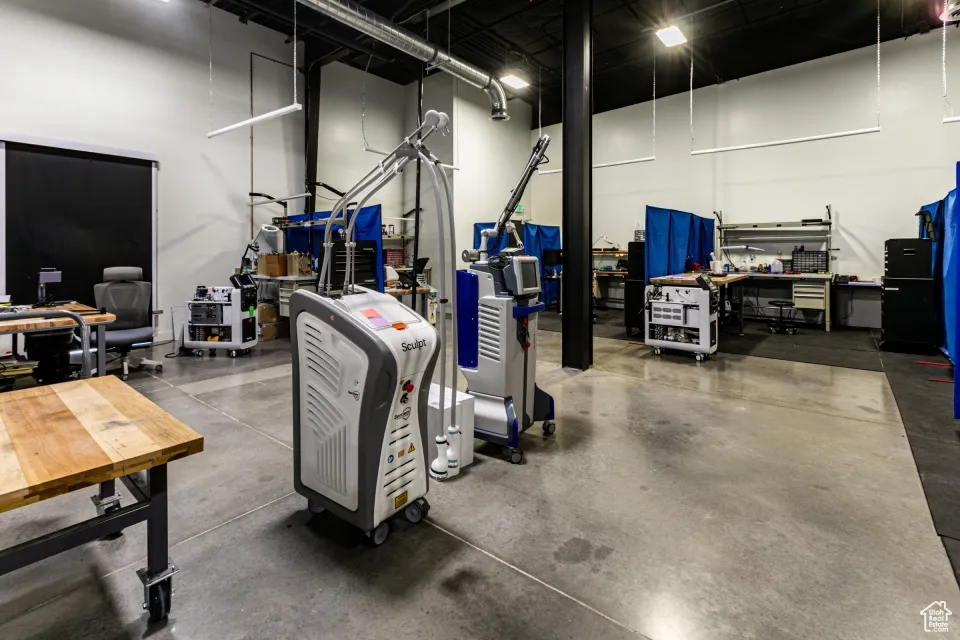 Garage with a workshop area