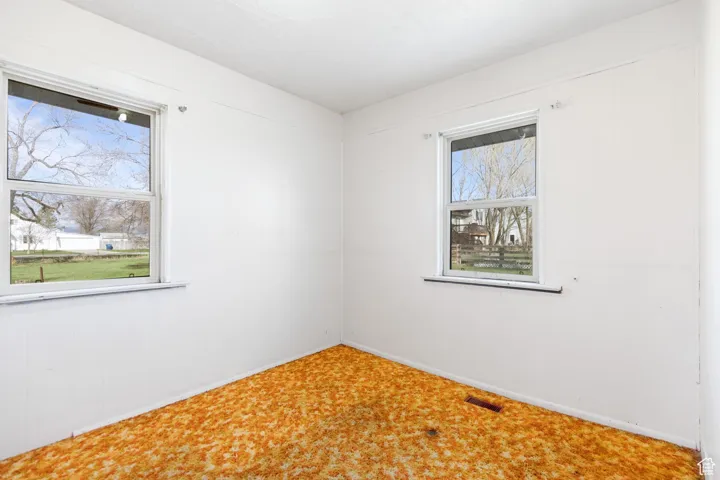 Carpeted empty room featuring a wealth of natural light, visible vents, and baseboards