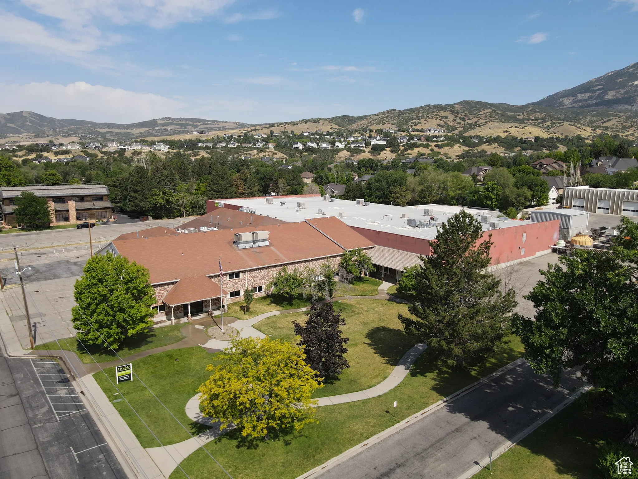 Drone / aerial view of a mountainous background