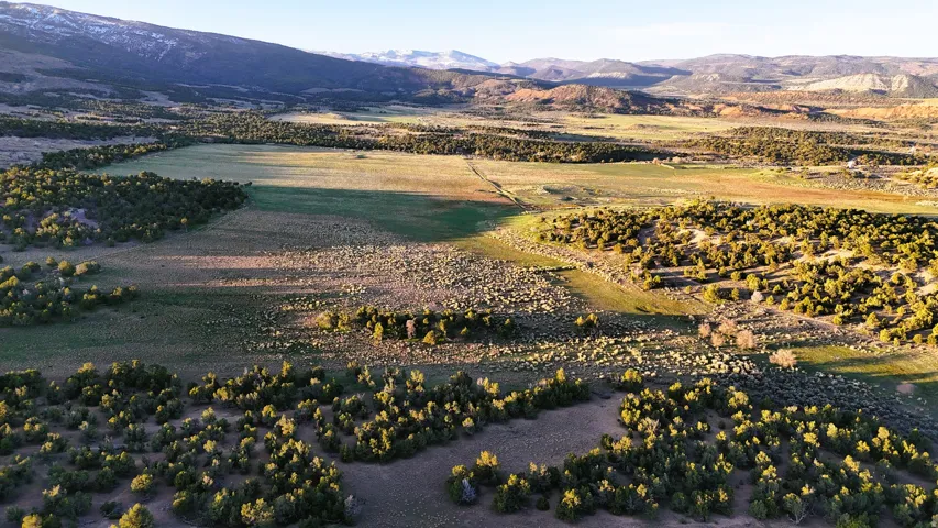 Overview of rural landscape featuring mountains