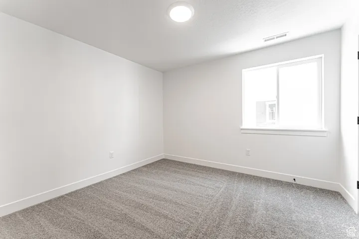 Empty room featuring carpet and a textured ceiling