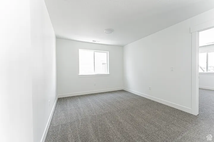 Unfurnished room featuring carpet floors and baseboards