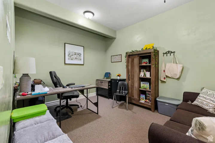 Office space with carpet flooring