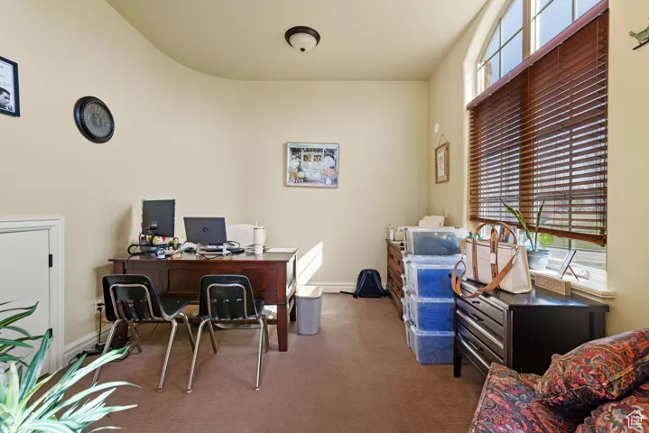 Office area with baseboards, carpet, and plenty of natural light