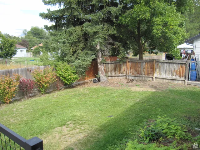 View of yard featuring a fenced backyard
