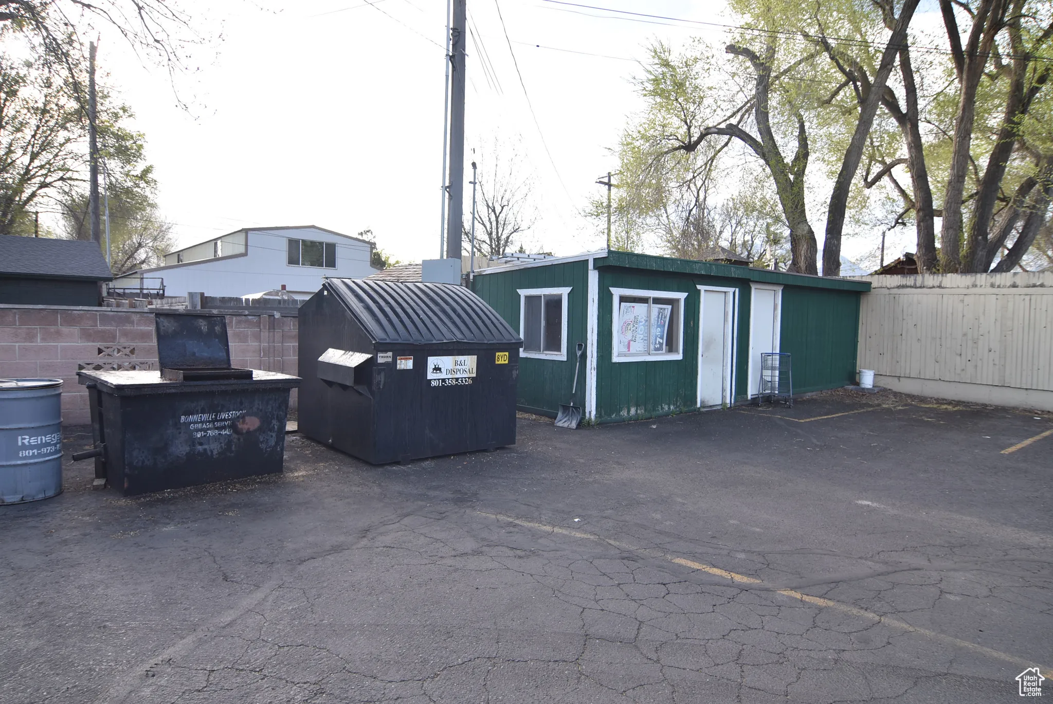 Shed, grease collection and trash container