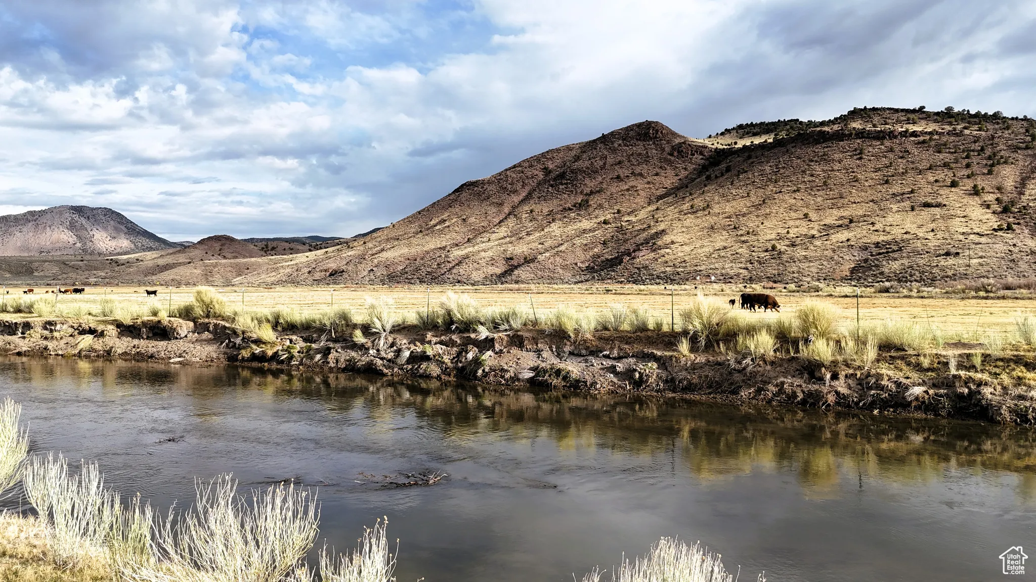 View of water feature with a mountain view