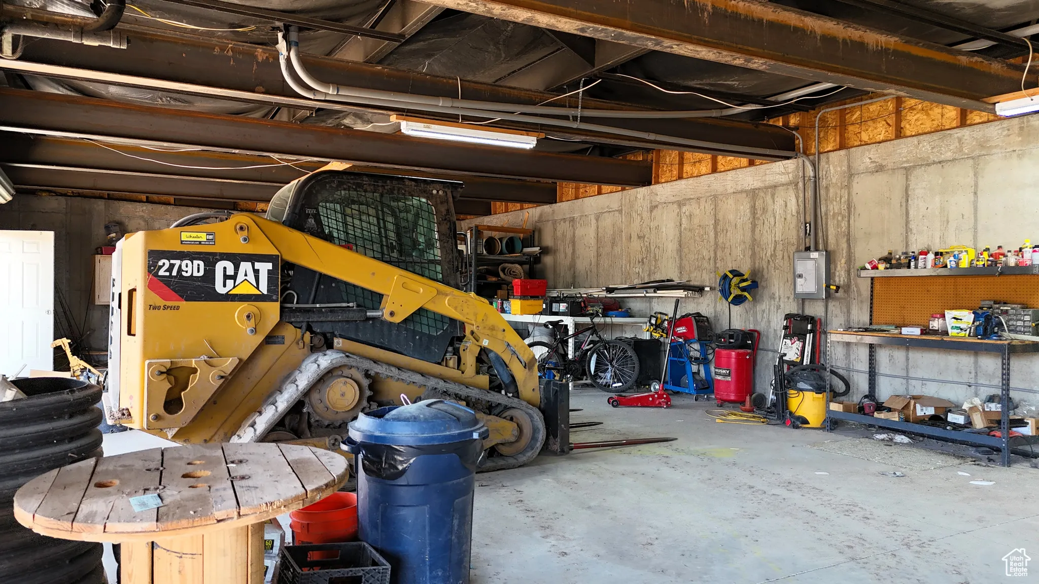 Garage with a workshop area