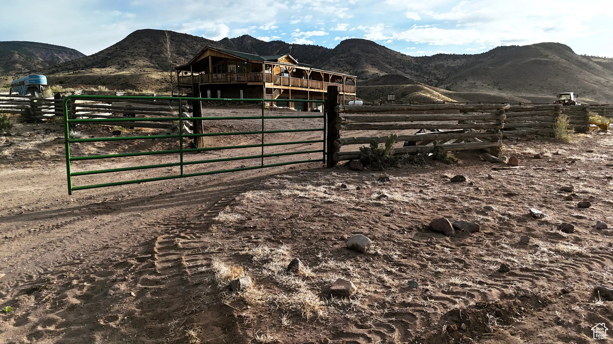 View of mountain background featuring rural landscape