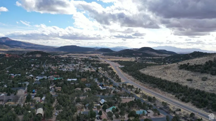 Aerial view featuring a mountain view