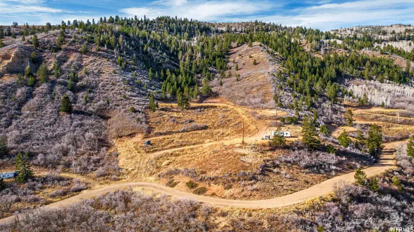 Birds eye view of property with a rural view