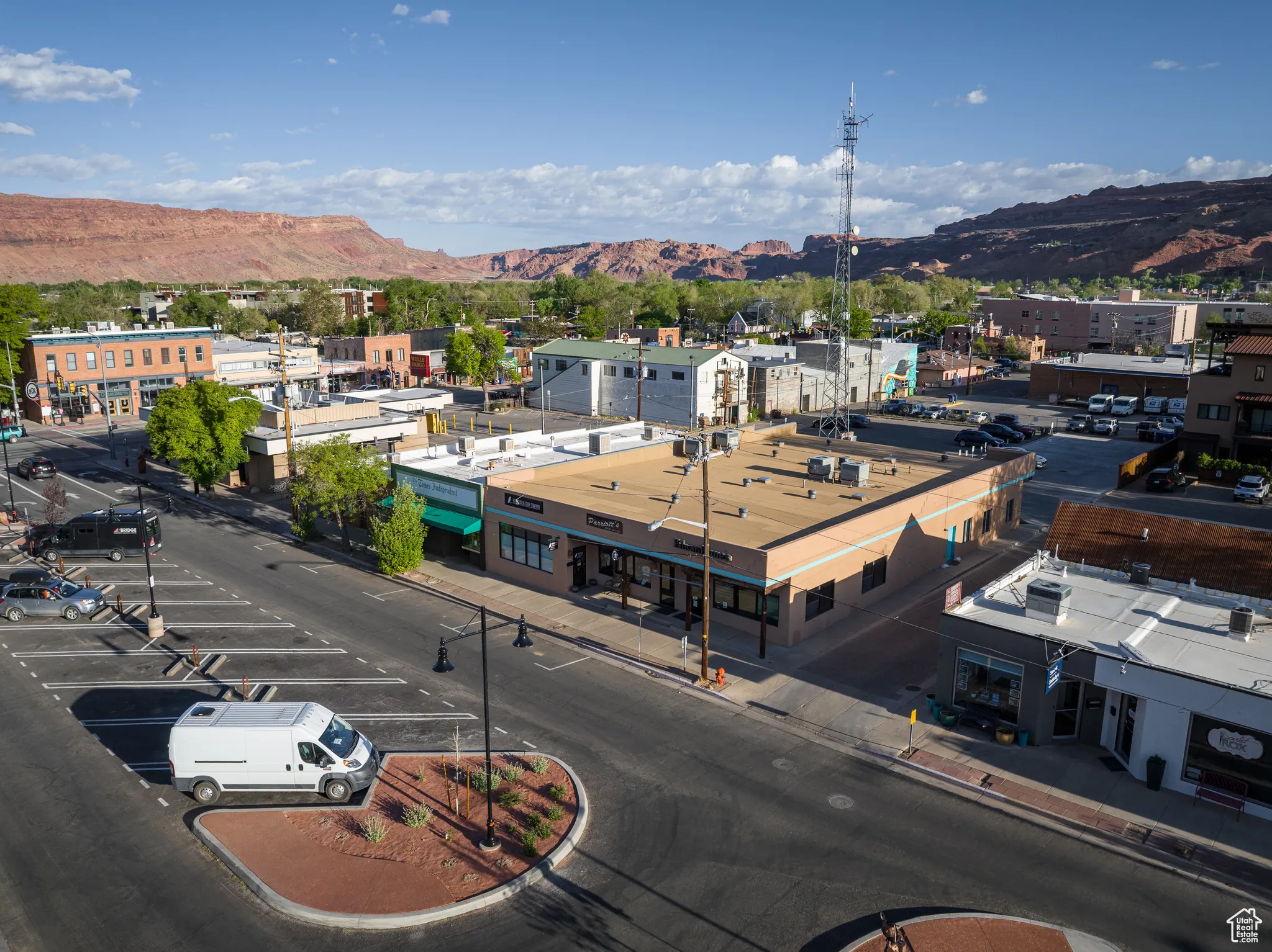 Aerial view featuring a mountain view