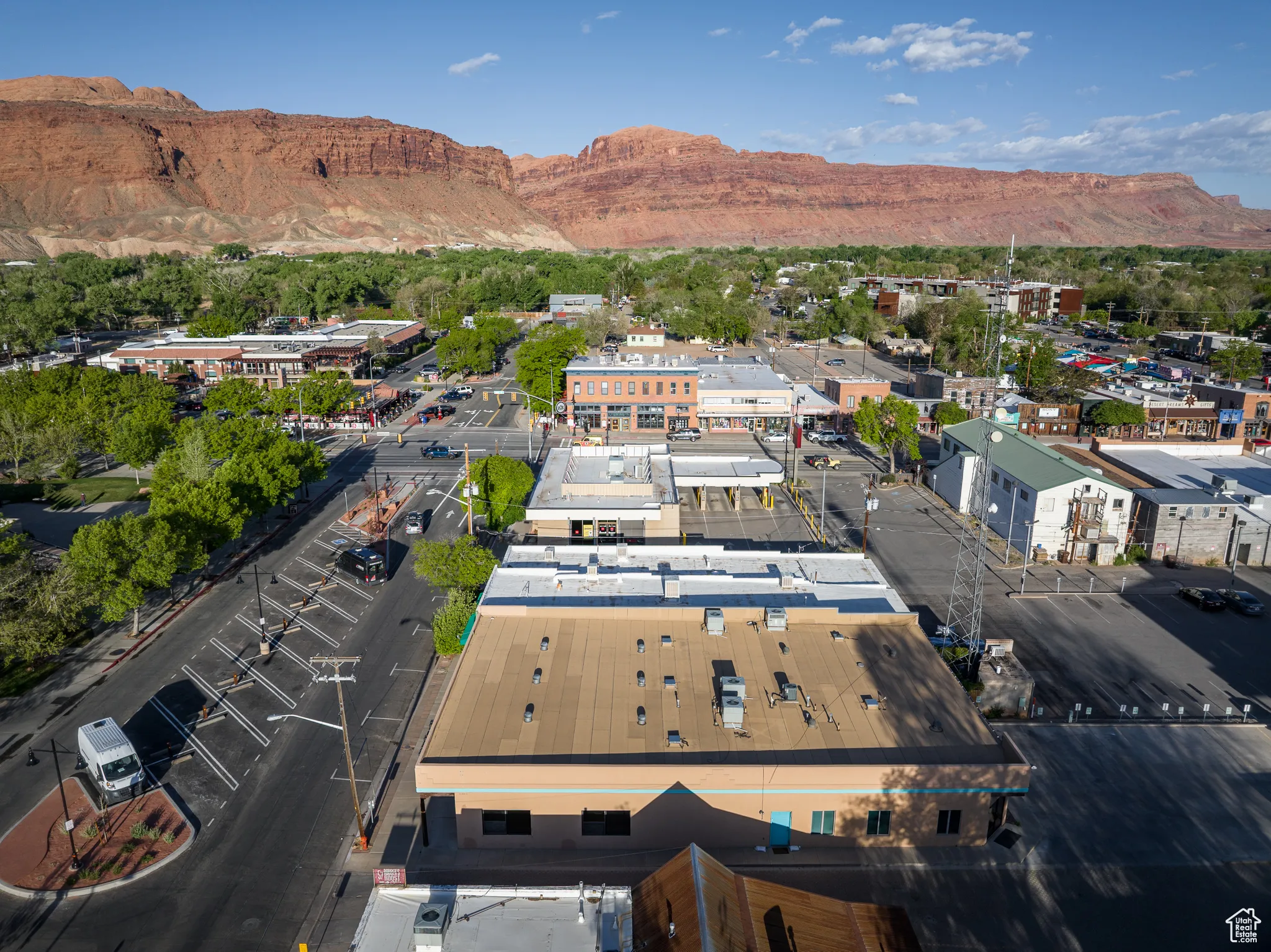 Drone / aerial view featuring a mountain view