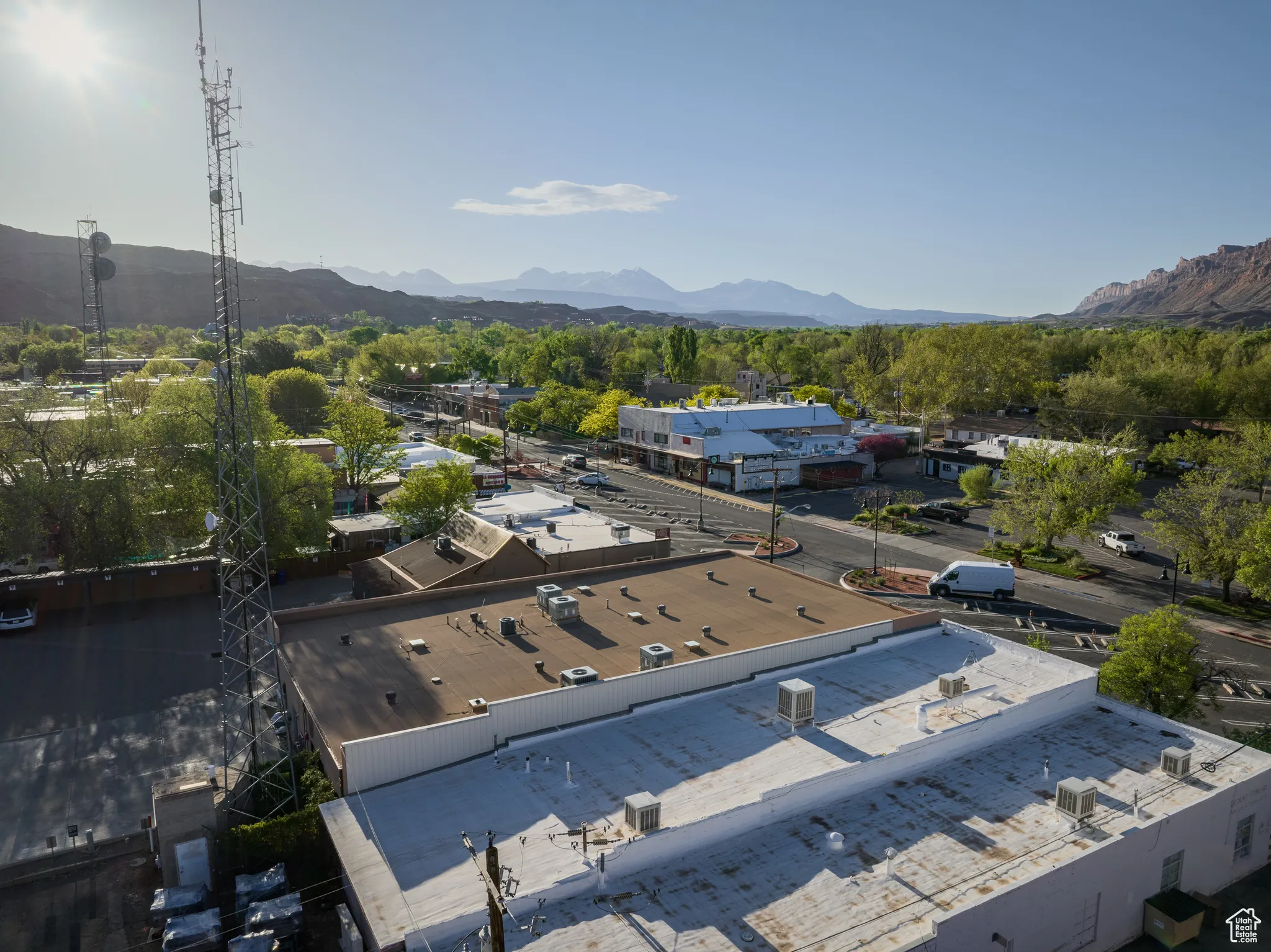 Aerial view featuring a mountain view