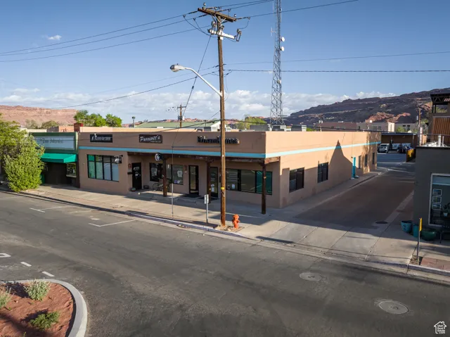 View of building exterior featuring a mountain view