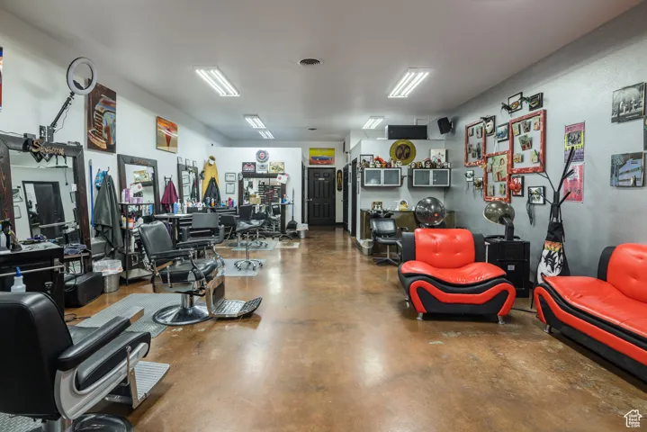 Interior space with visible vents and finished concrete floors