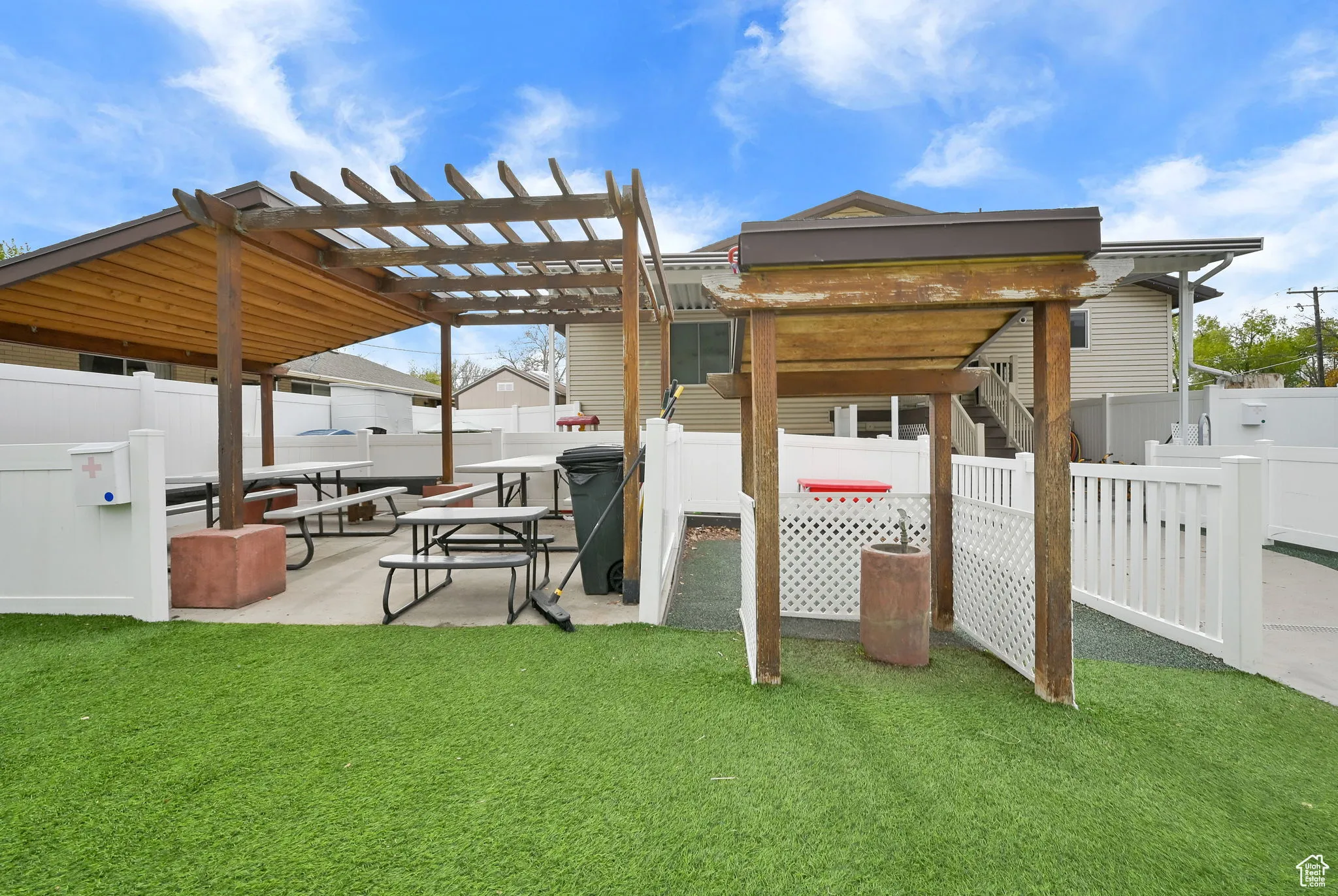 View of patio featuring a pergola and a fenced backyard