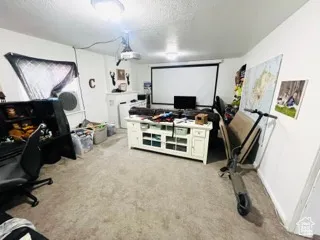 Office with a textured ceiling