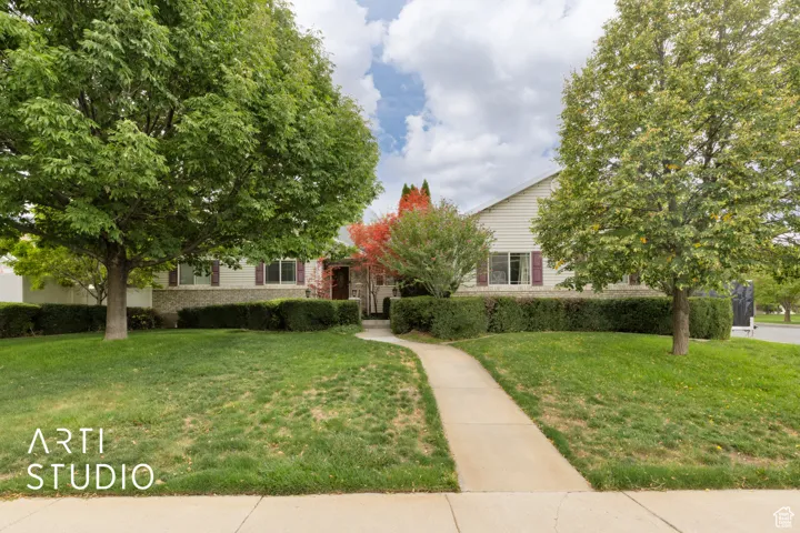 Obstructed view of property with a front lawn
