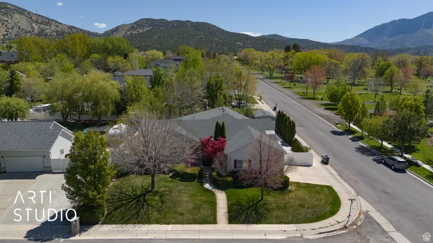 Drone / aerial view with a mountain view
