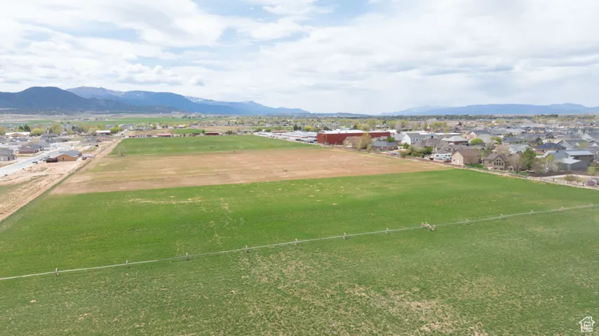 Aerial perspective of suburban area featuring mountains