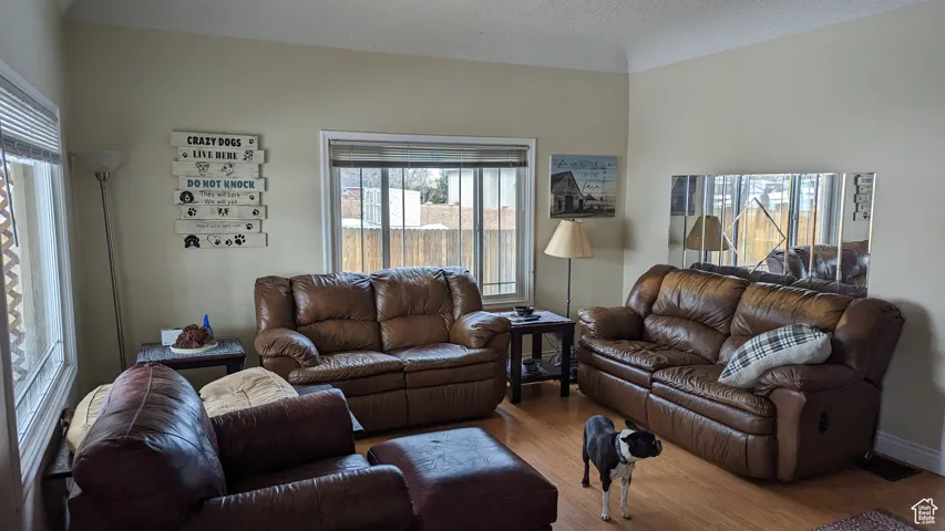 Living room with wood finished floors