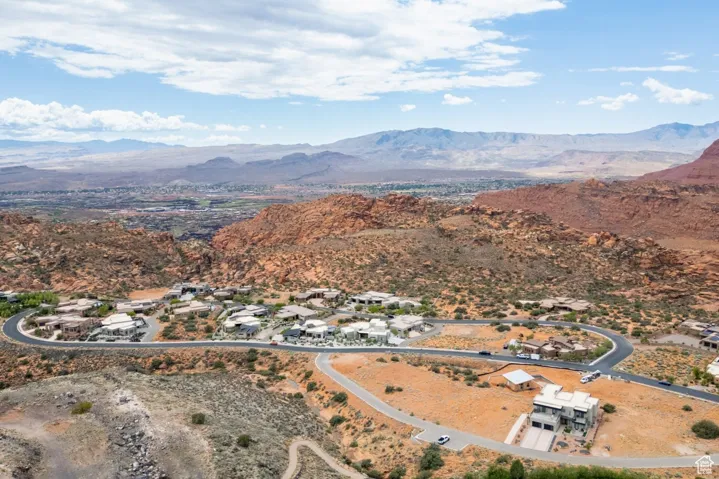 Drone / aerial view of a mountain backdrop