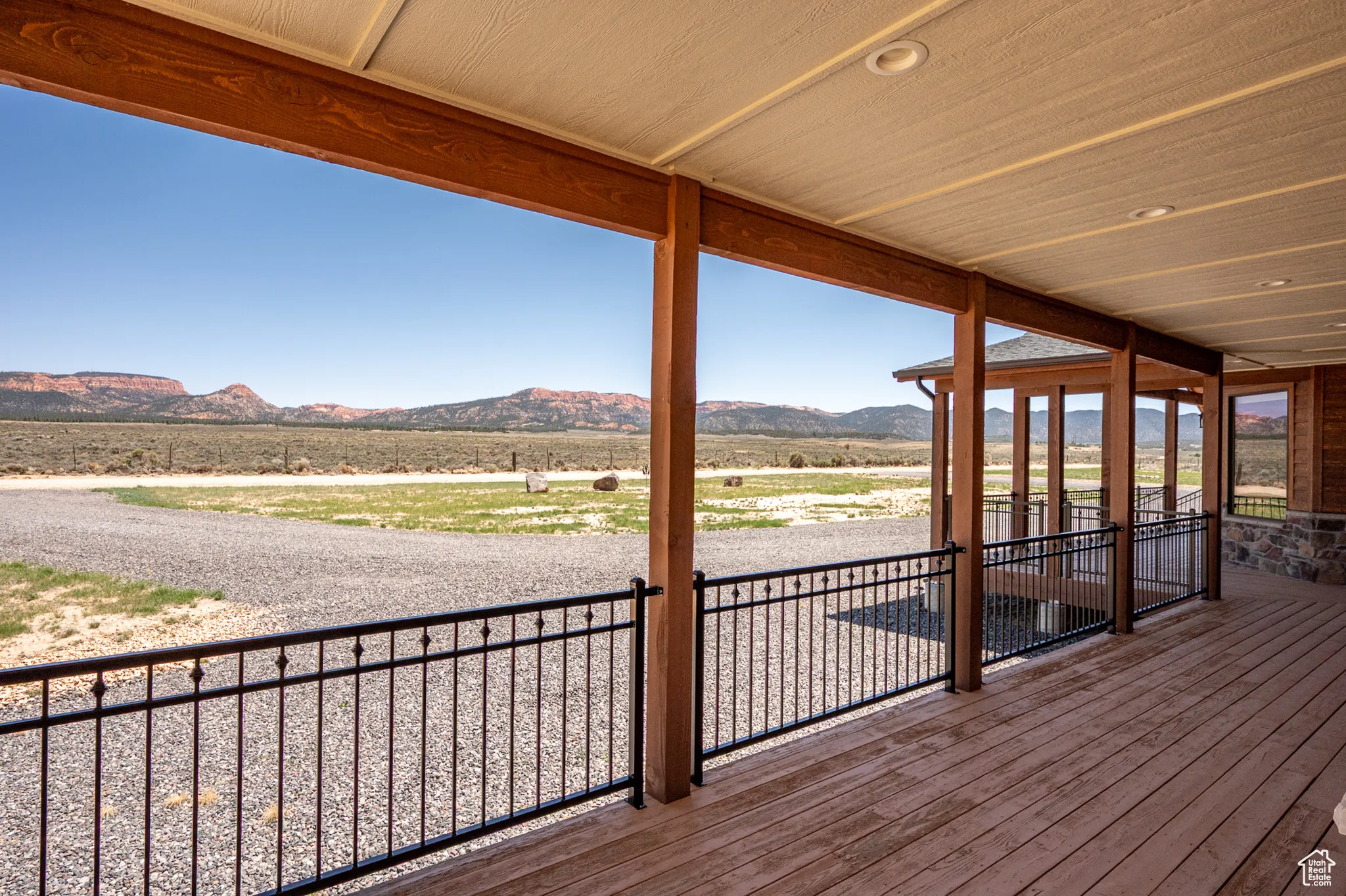 Deck featuring a mountain view