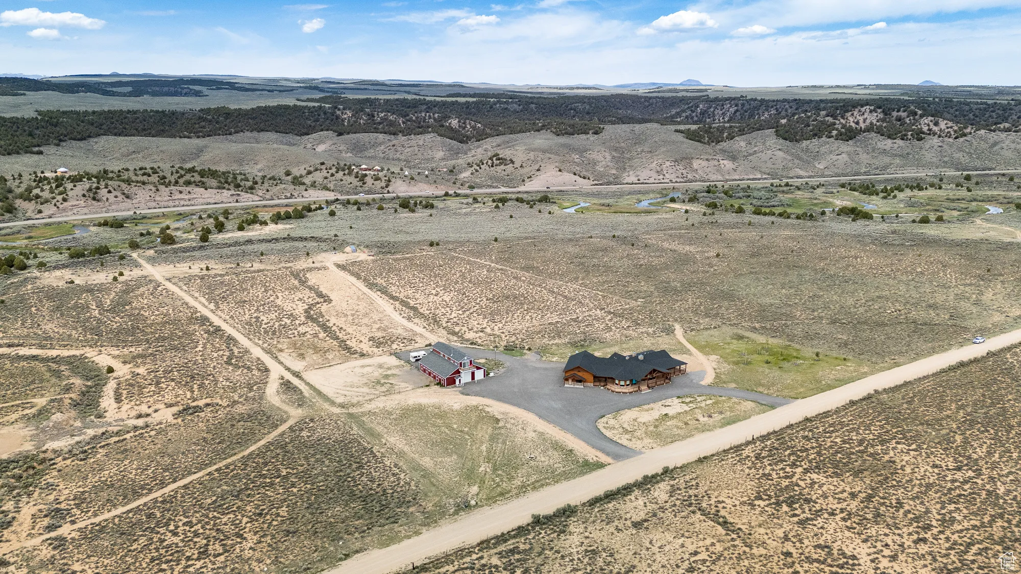 Overview of rural landscape with a desert landscape and mountains