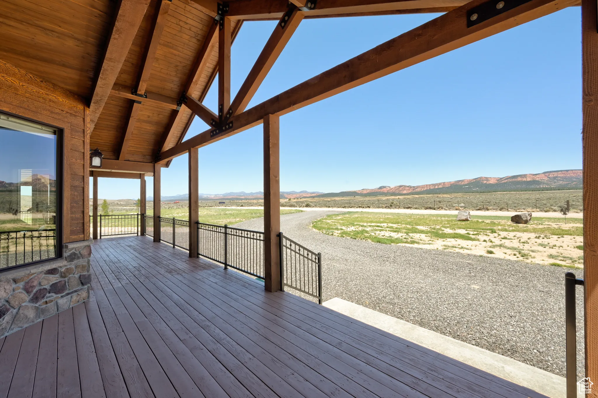 Deck featuring a mountain view