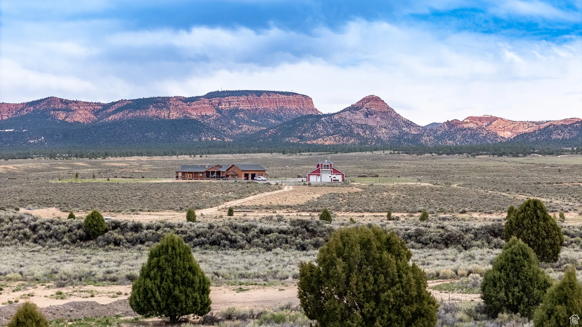 View of mountain background with rural landscape