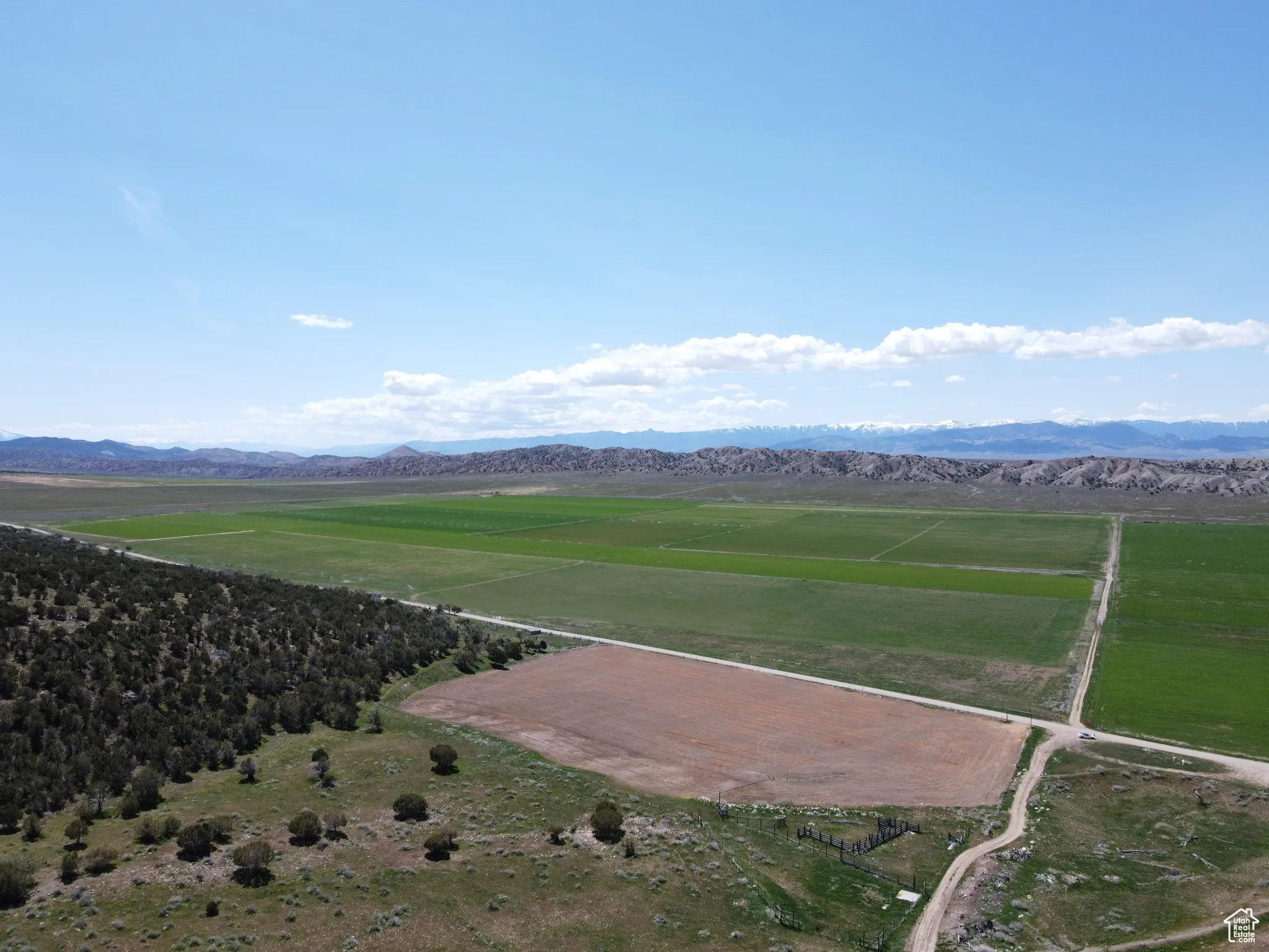 Aerial view of sparsely populated area featuring a mountainous background