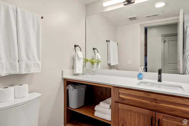Bathroom featuring vanity and toilet