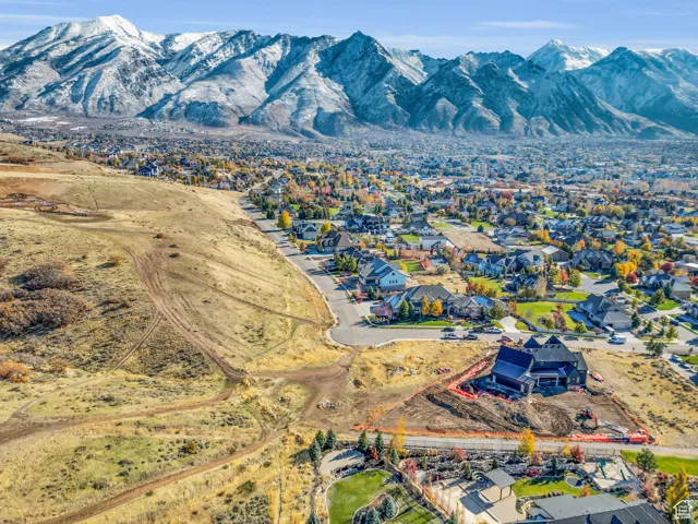 Aerial perspective of suburban area with mountains