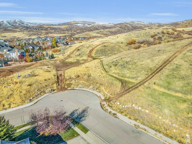 Aerial perspective of suburban area featuring a mountainous background