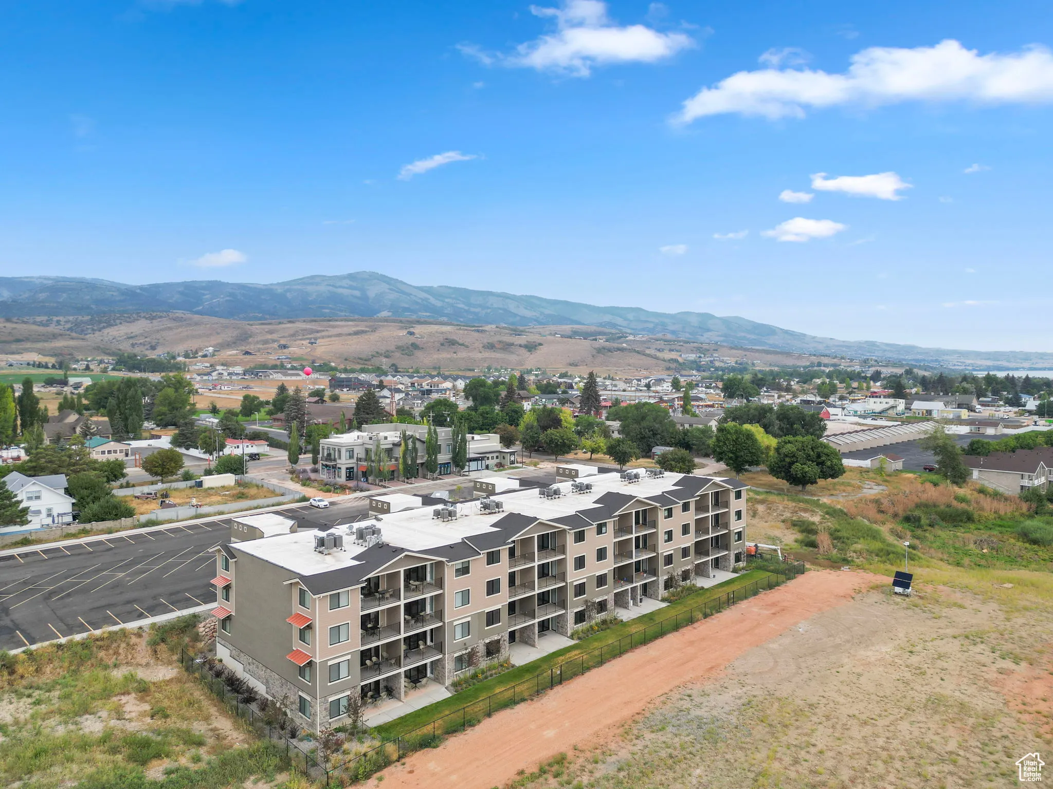 Aerial view of a mountainous background