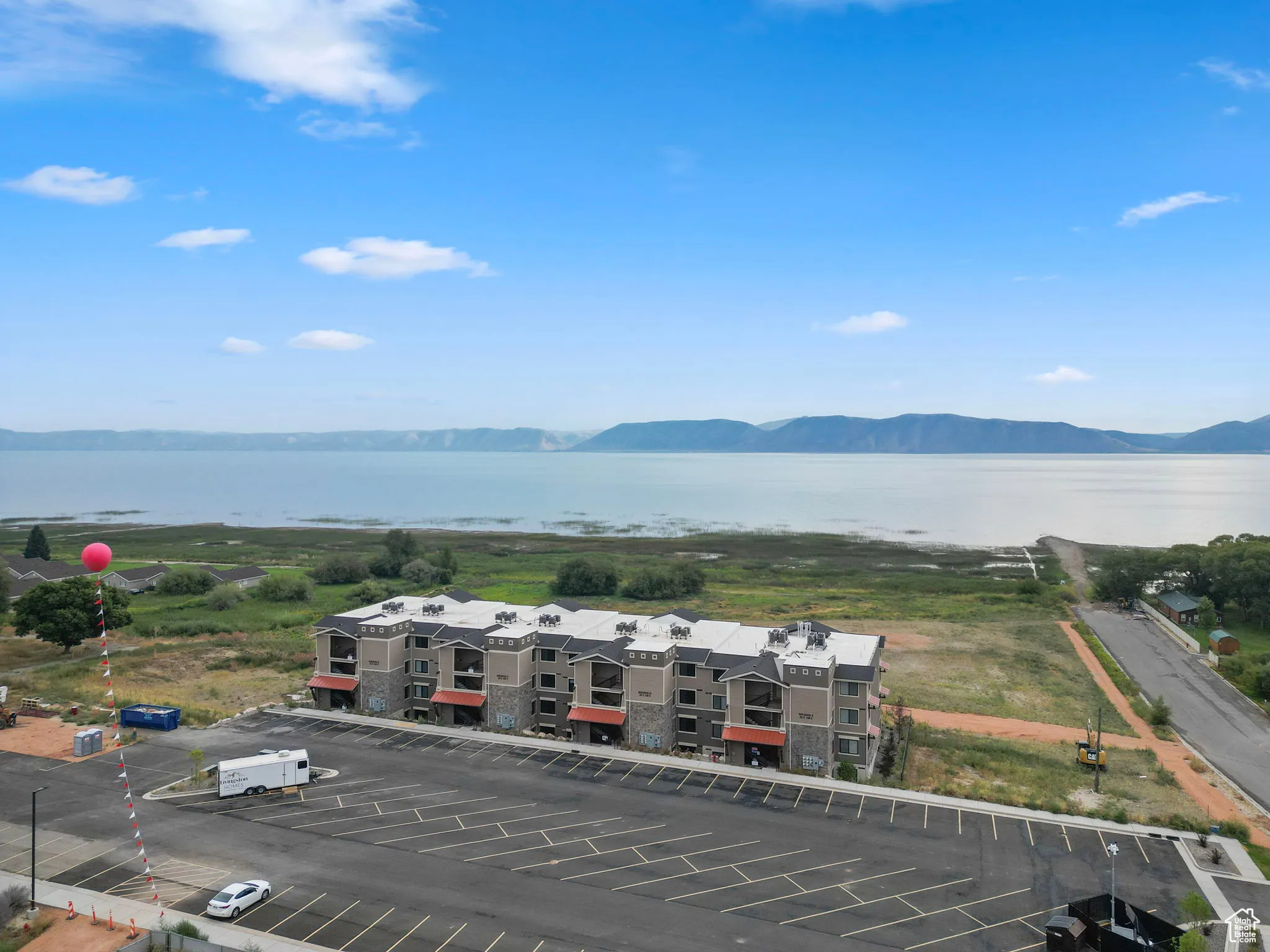Drone / aerial view of a water and mountain view