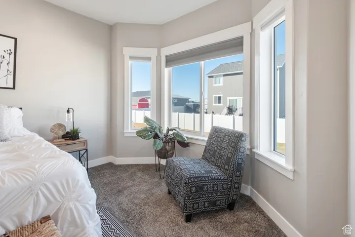 Bedroom with multiple windows and carpet floors