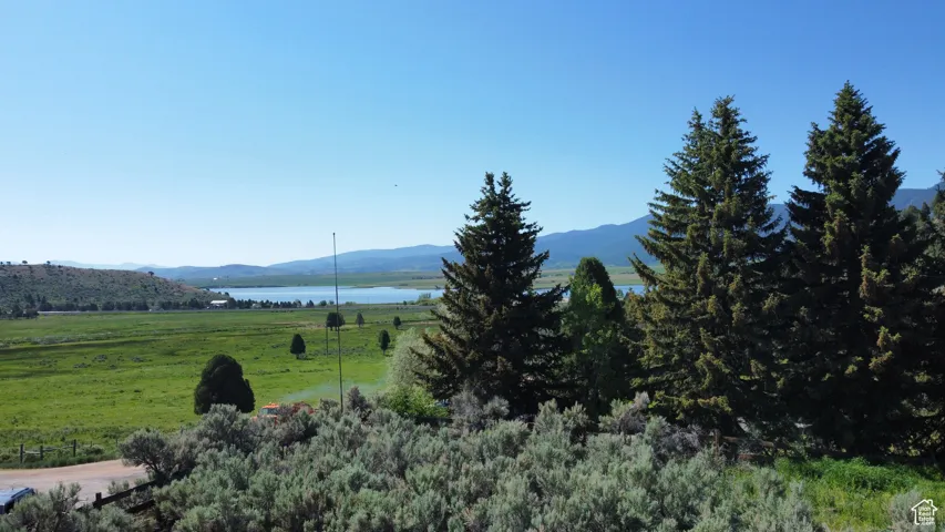 View of mountain background with a nearby body of water