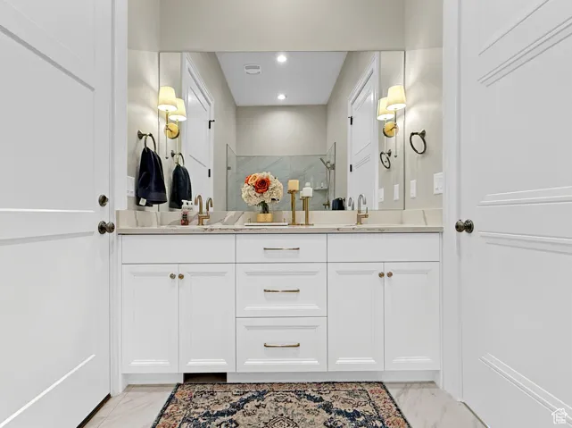 Main level bathroom with backyard access