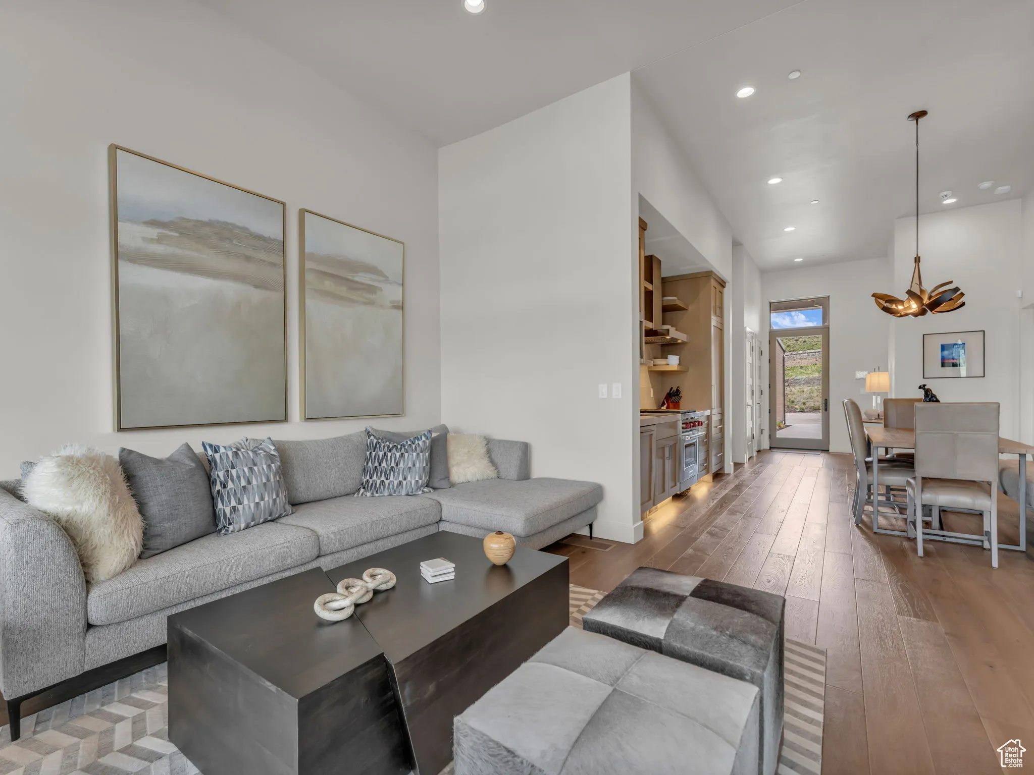 Living area featuring recessed lighting and wood-type flooring