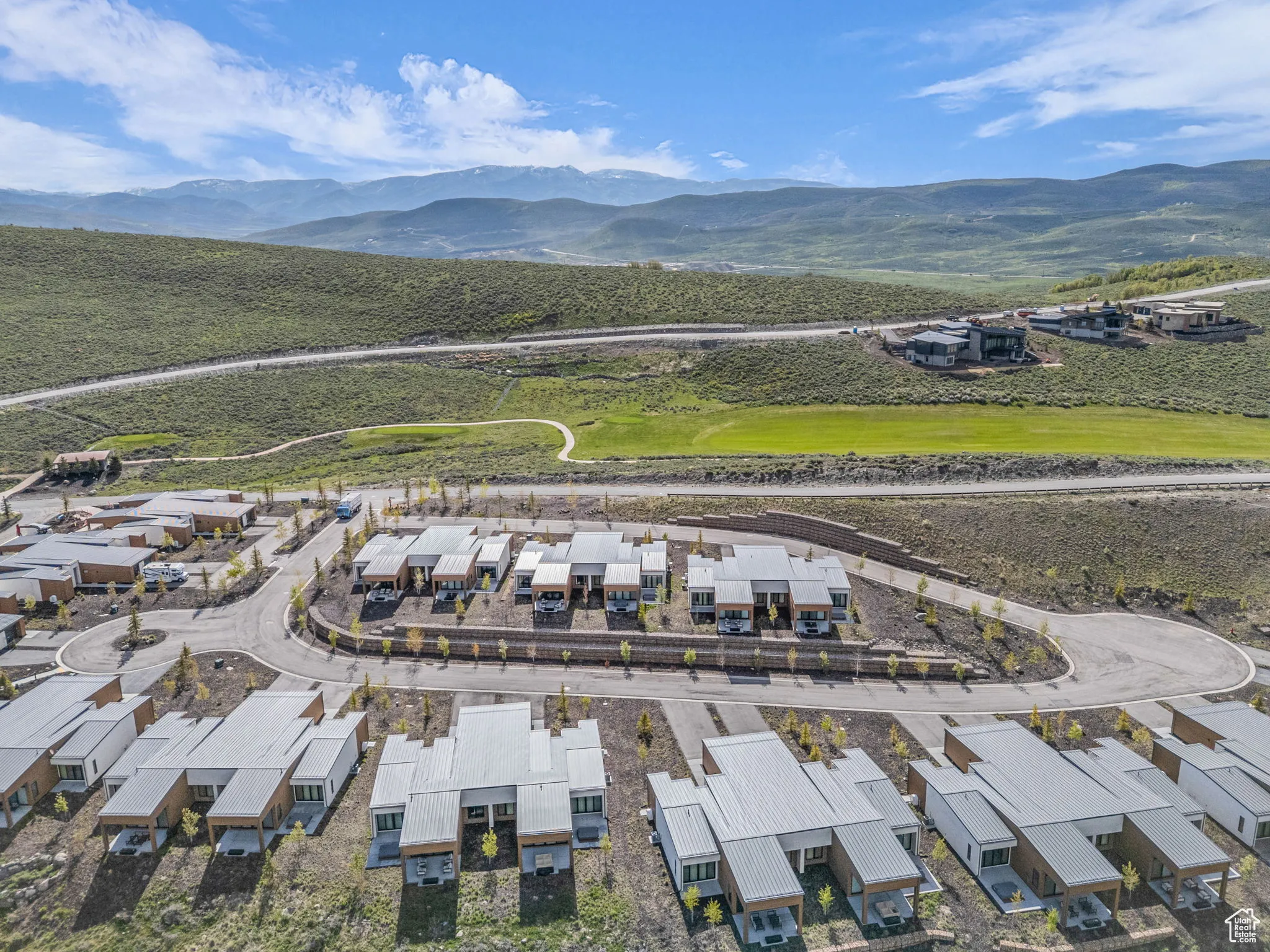 Aerial view of a mountainous background