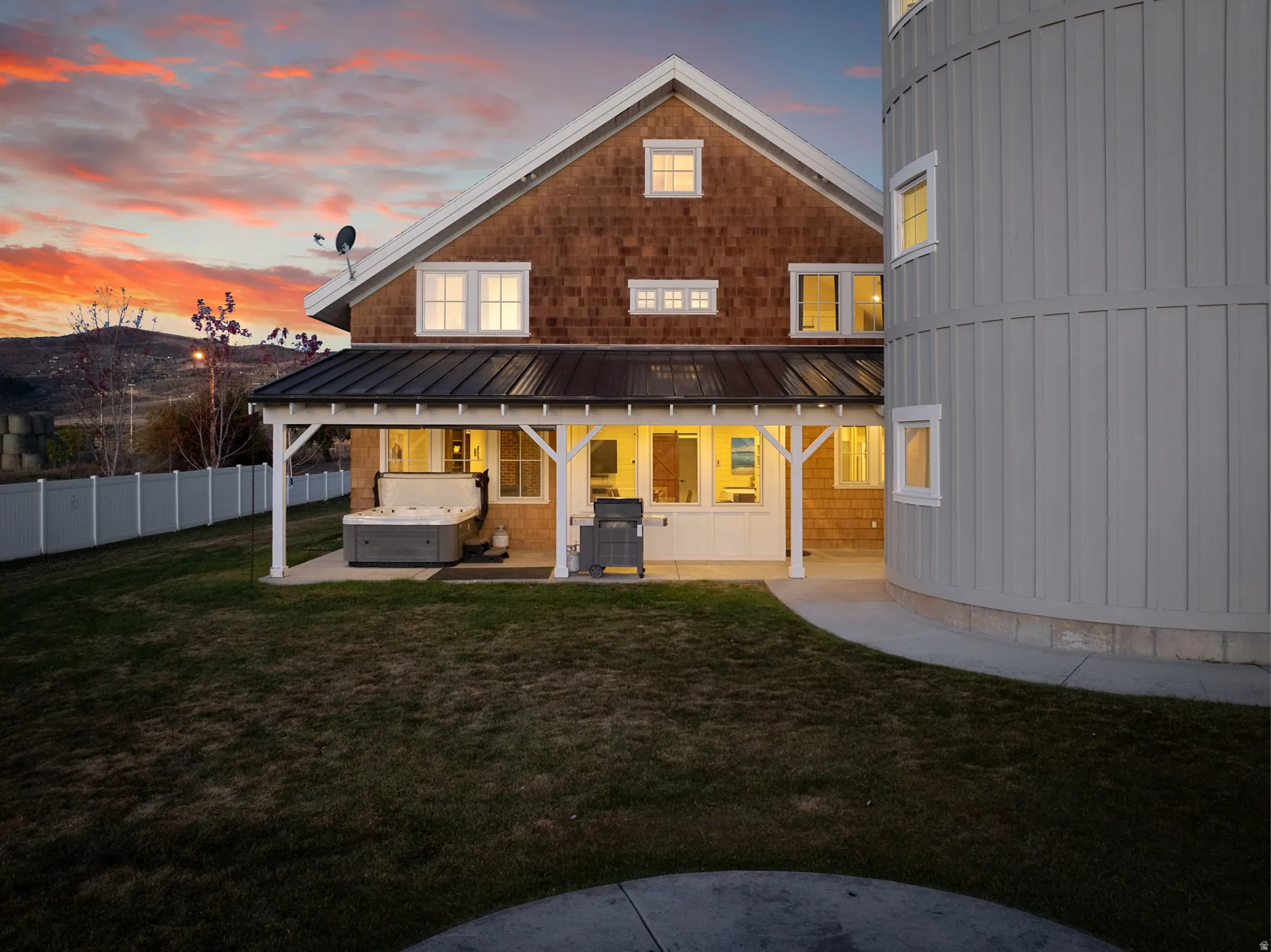 Red cedar shake siding with white trim