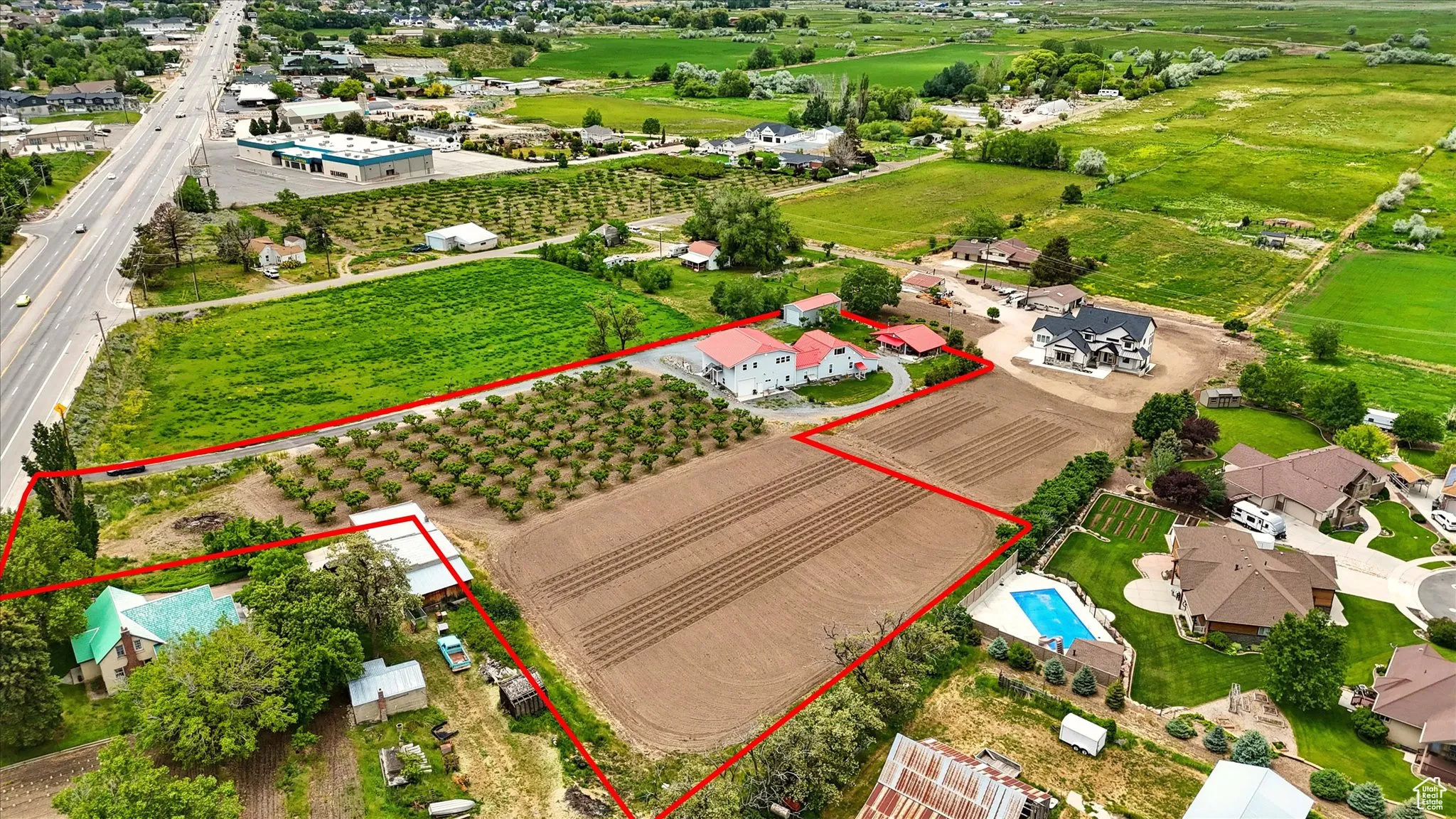 View of rural area featuring property boundaries highlighted and extensive farmland